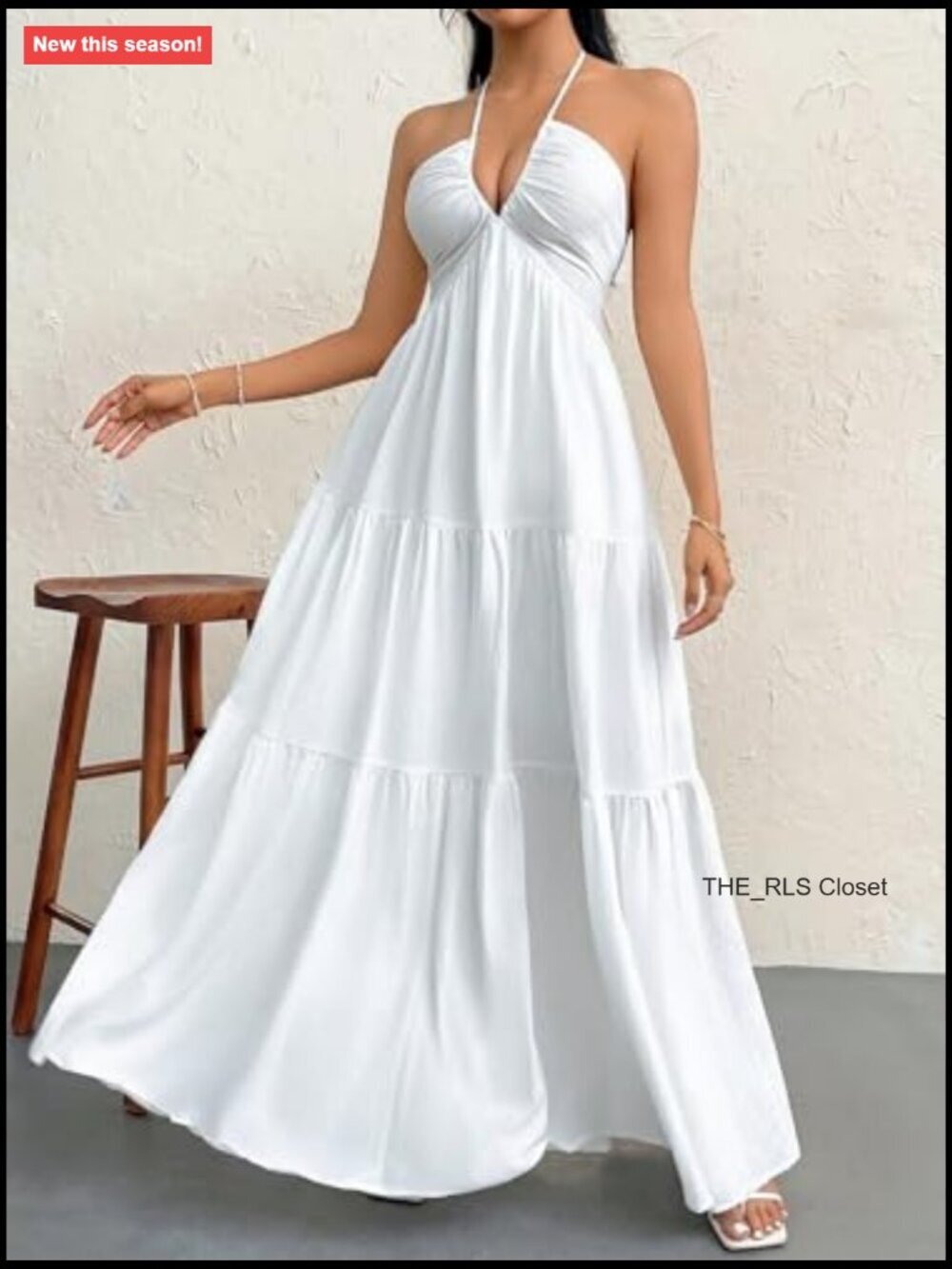 Halter V Neck Maxi Dress A-Line Casual Summer Vacation Dress - Picture 5 of 7